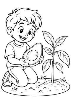 Abacate e muda de abacateiro para colorir