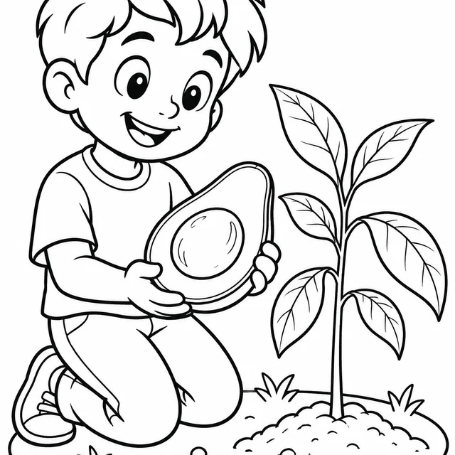 Abacate e muda de abacateiro para colorir