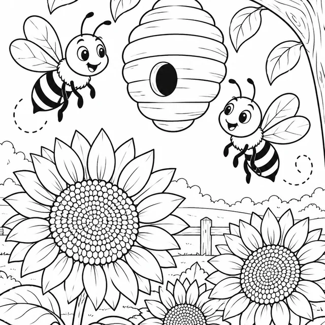 Abelhas na colmeia para colorir