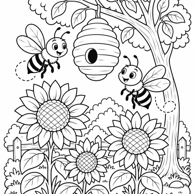 Abelhas na colmeia para colorir