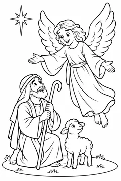 Anjo anunciando aos pastores para colorir