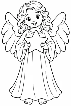 Anjo de Natal com estrela para colorir