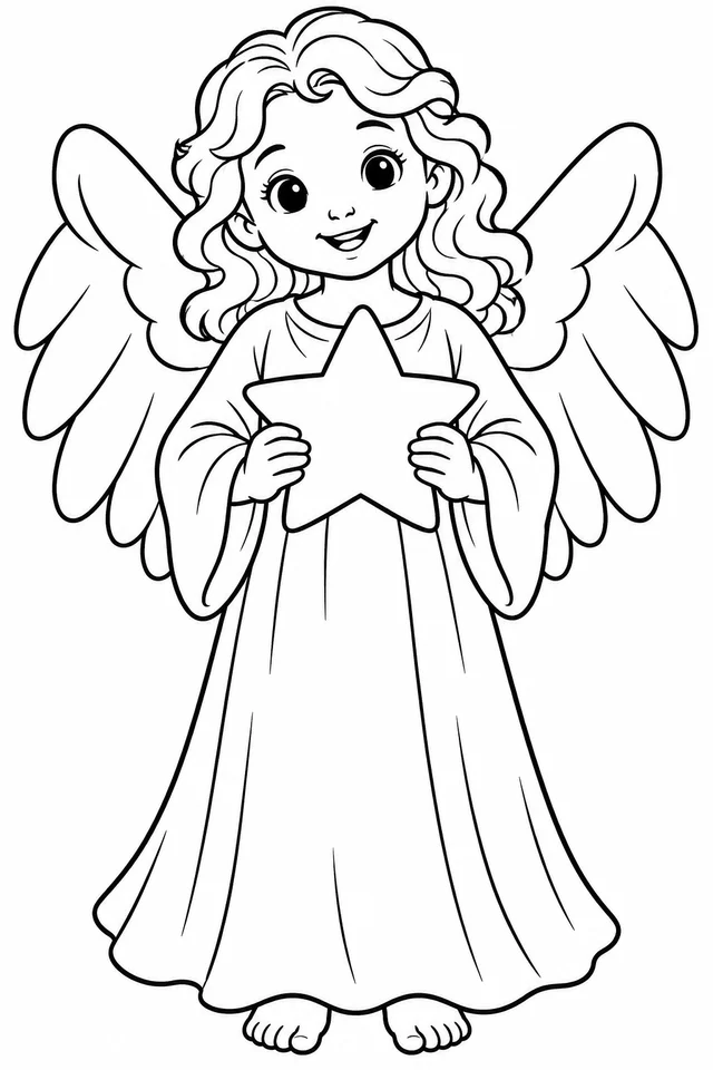 Anjo de Natal com estrela para colorir