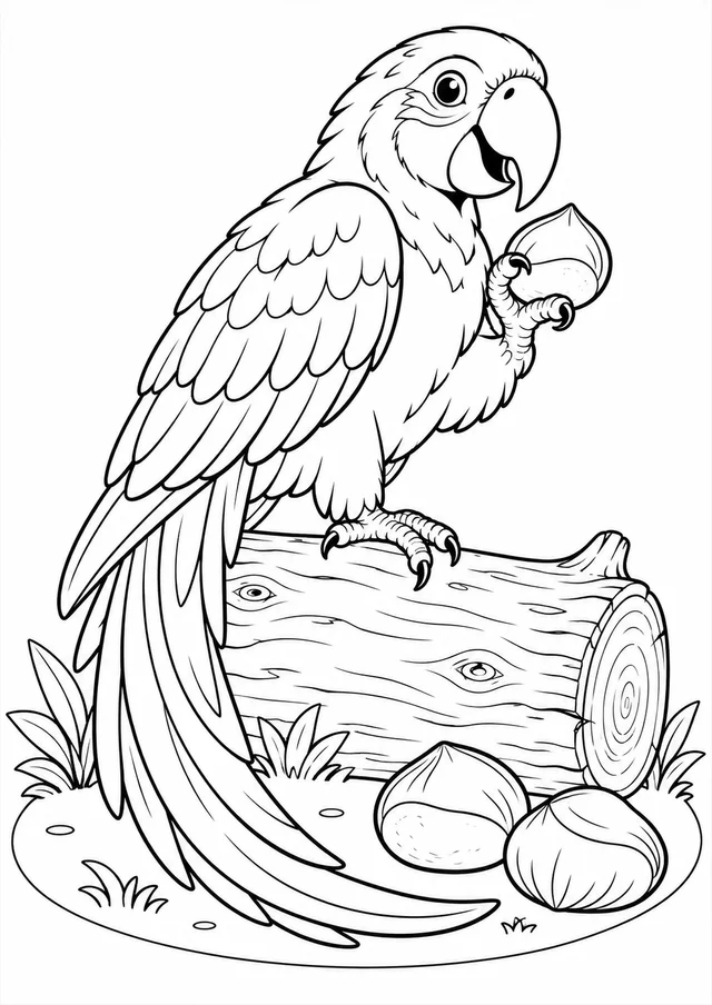 Arara abrindo uma castanha para colorir