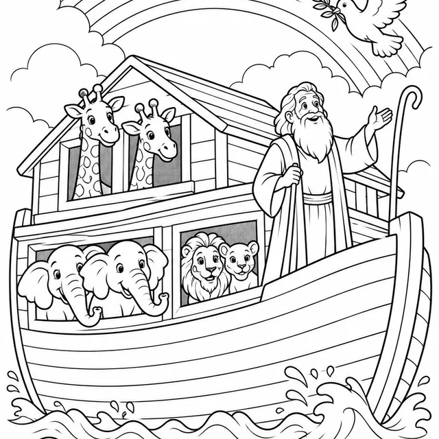 Arca de Noé com animais para colorir