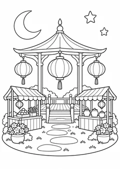 Arraial com lanternas e lua para colorir