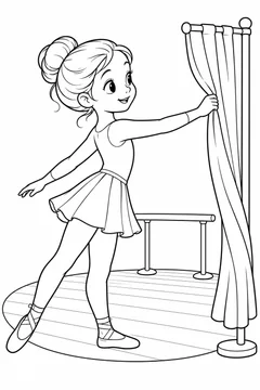 Bailarina abrindo a cortina para o ensaio para colorir