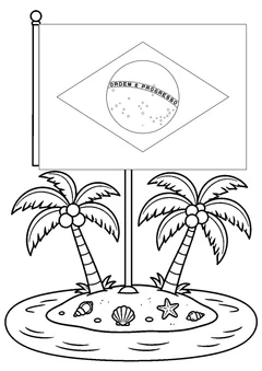 Bandeira do Brasil na praia para colorir