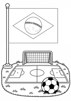 Bandeira do Brasil no campo de futebol para colorir