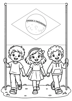 Bandeira do Brasil no desfile da escola para colorir