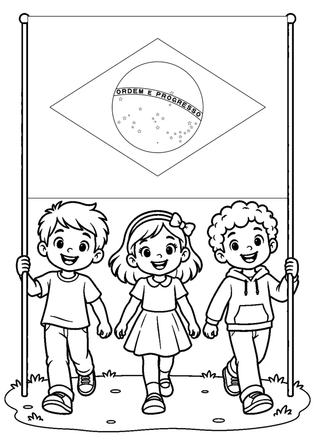 Bandeira do Brasil no desfile da escola para colorir