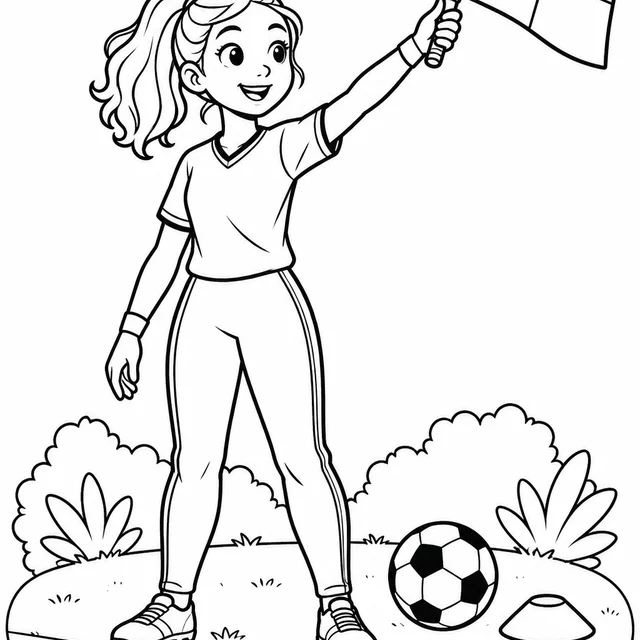 Bandeirinha levantando a sinalização no futebol para colorir