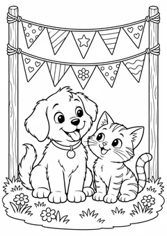 Bandeirinhas juninas entre dois postes para colorir