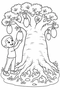 Baobá com frutos e raízes para colorir