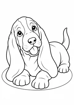 Basset filhote deitado com orelhas longas para colorir