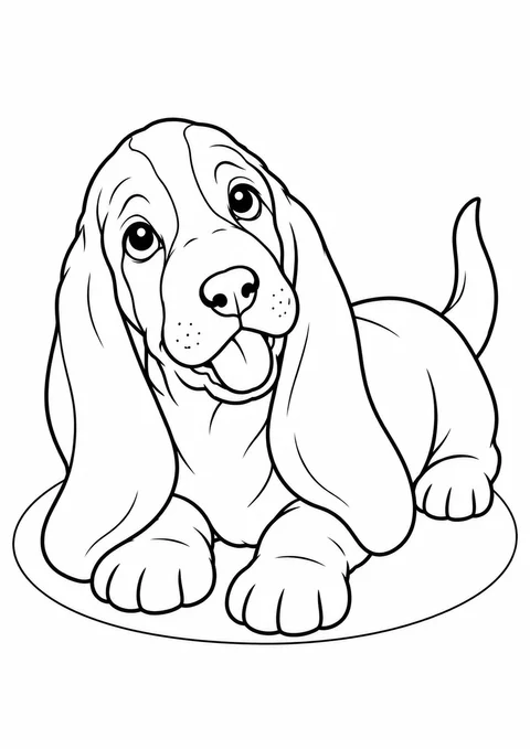 Basset filhote deitado com orelhas longas para colorir