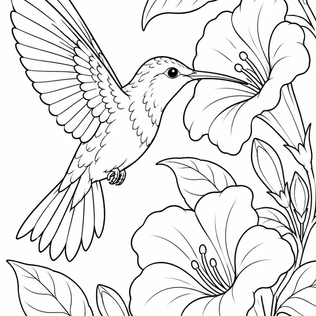 Beija-flor e flores para colorir