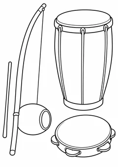Berimbau, pandeiro e atabaque para colorir