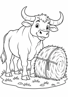 Boi ao lado do feno para colorir