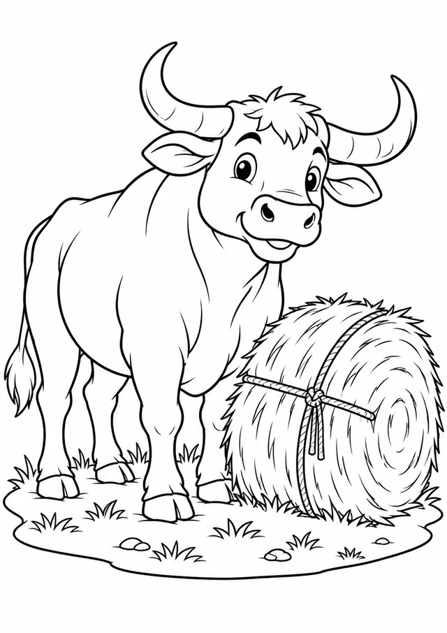 Boi ao lado do feno para colorir