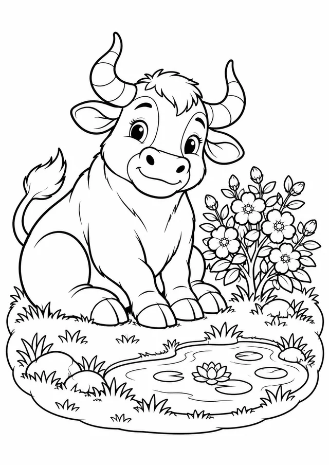 Boi da cara preta amigável para colorir