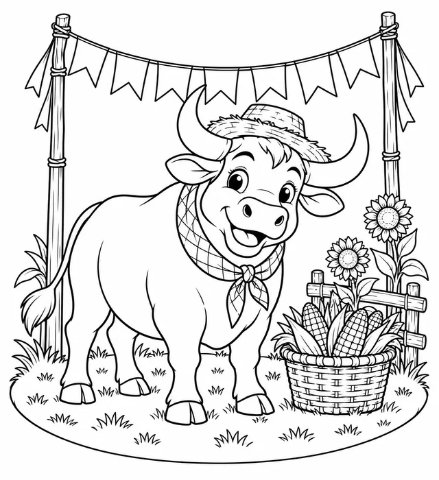 Boi na festa junina para colorir