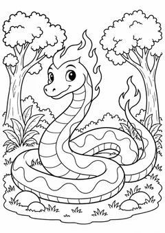 Boitatá entre árvores da mata para colorir