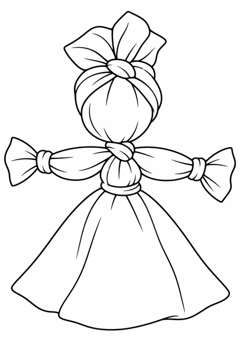Boneca Abayomi com vestido de nós para colorir