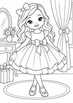 Boneca com vestido de festa e sapatos para colorir
