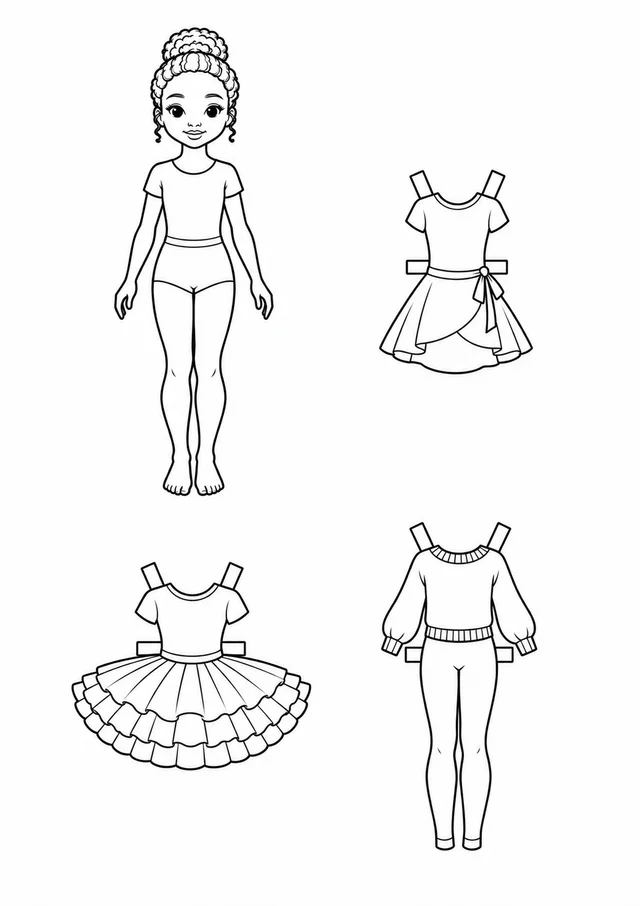 Boneca de papel bailarina para colorir