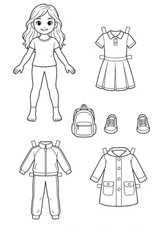 Boneca de papel com roupas de escola para colorir