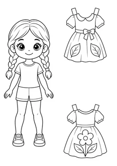 Boneca de papel com vestidos de primavera para colorir