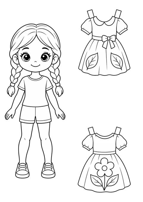 Boneca de papel com vestidos de primavera para colorir