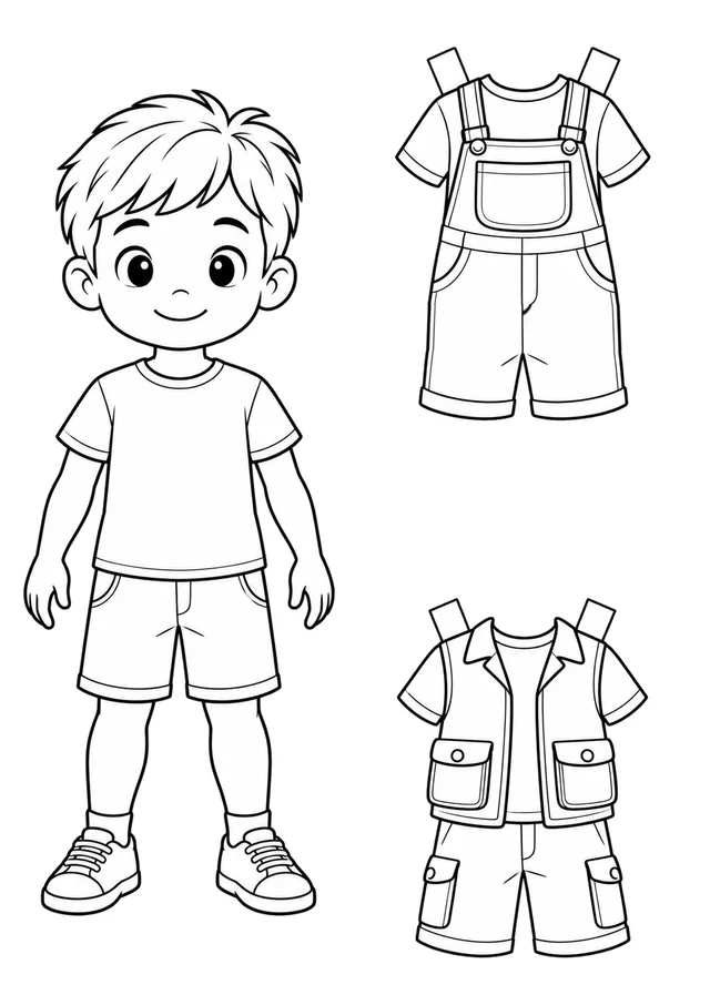 Boneco de papel com roupas de acampamento para colorir