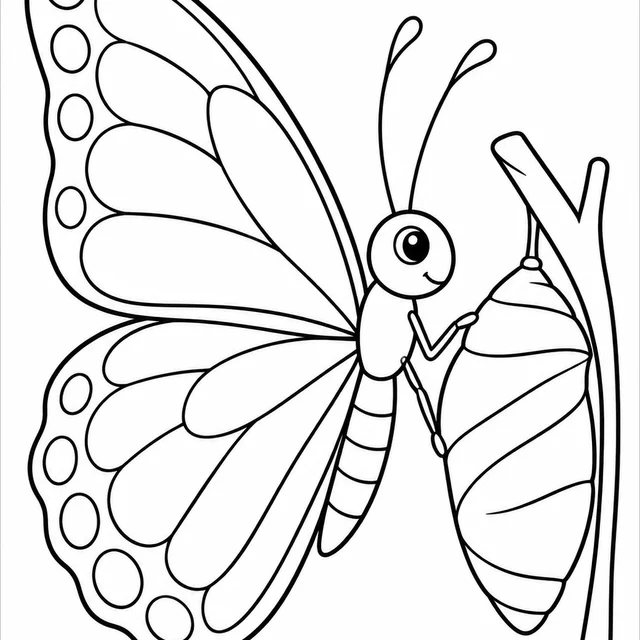 Borboleta ao lado de um casulo para colorir