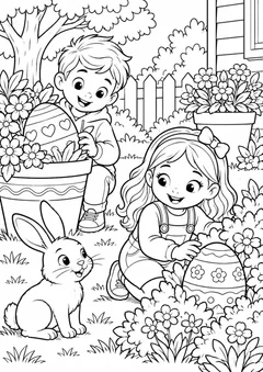 Caça aos ovos no jardim para colorir