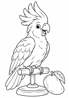 Cacatua abrindo o topete no poleiro para colorir