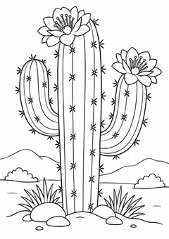 Cacto grande com duas flores para colorir