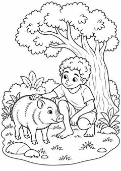 Caipora e o filhote da floresta para colorir