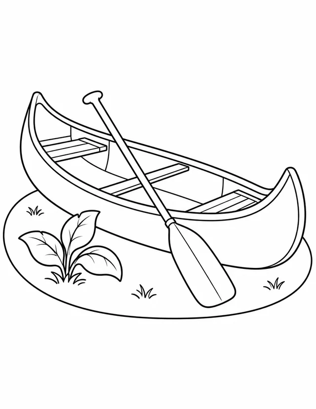 Canoa de madeira na margem para colorir