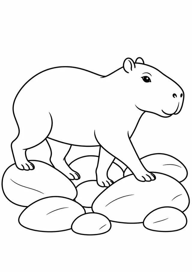 Capivara caminhando entre pedras redondas para colorir