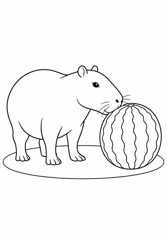 Capivara cheirando uma melancia inteira para colorir