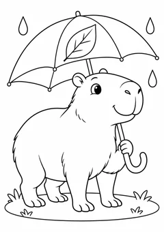 Capivara com guarda-chuva de folhas para colorir