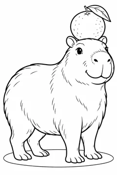 Capivara com laranja na cabeça para colorir