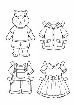 Capivara de papel com roupinhas para vestir para colorir