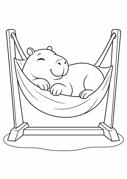 Capivara descansando na rede para colorir