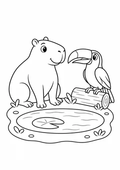 Capivara e tucano na ilha do rio para colorir