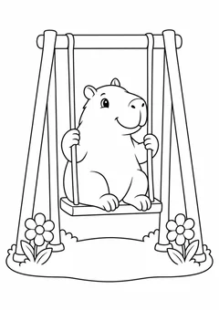 Capivara no balanço com flores para colorir