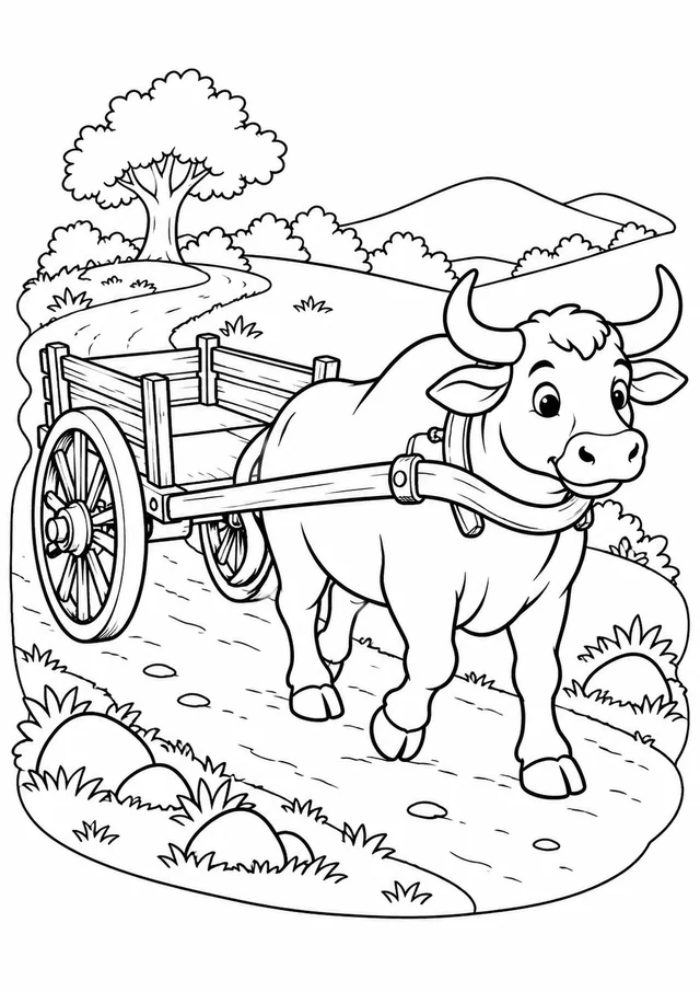 Carro de boi na estrada para colorir