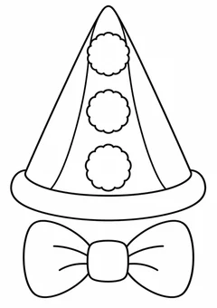 Chapéu de palhaço com pompons e laço para colorir